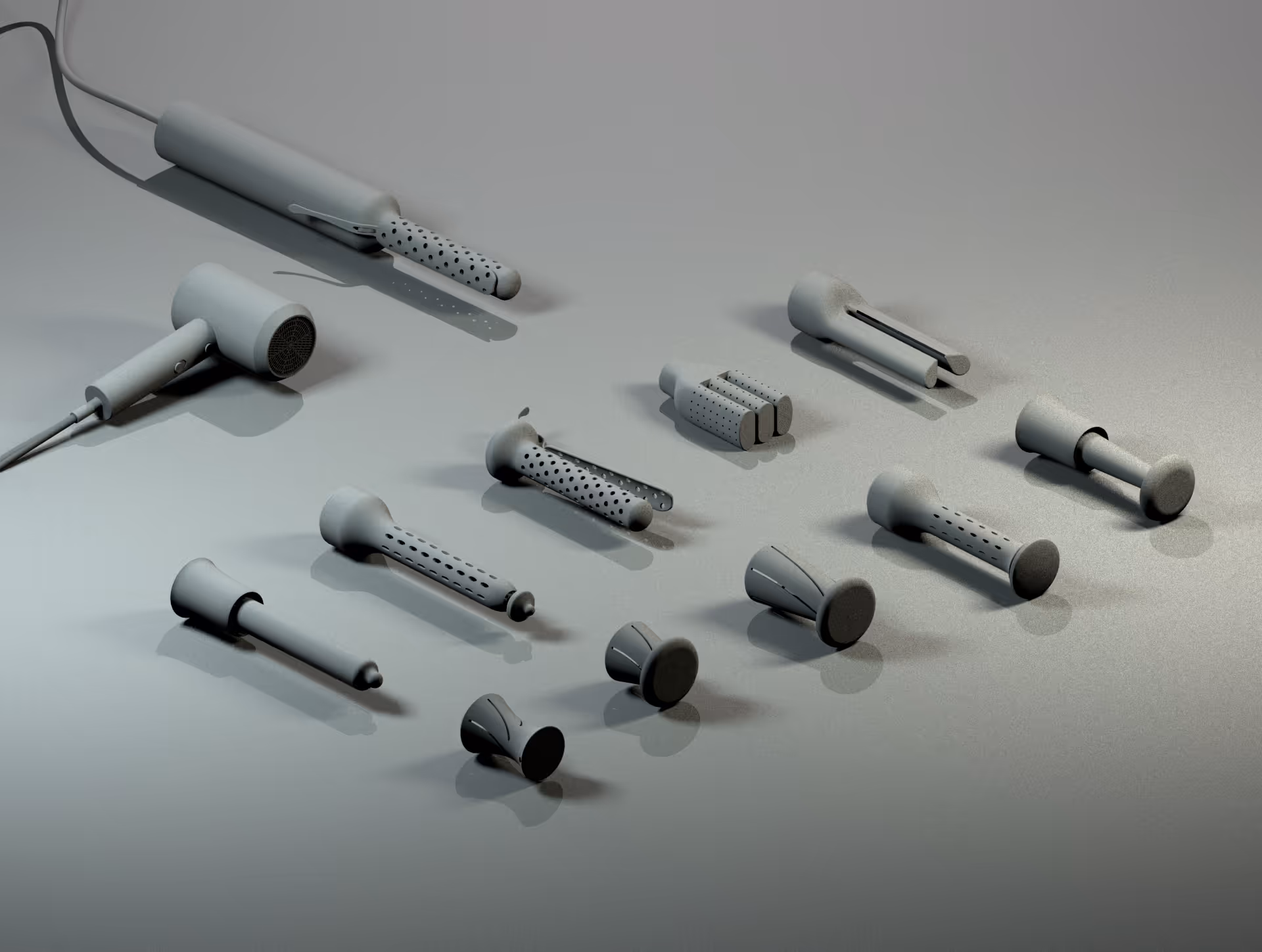 Concept render of a Venturi-effect hair curling barrel